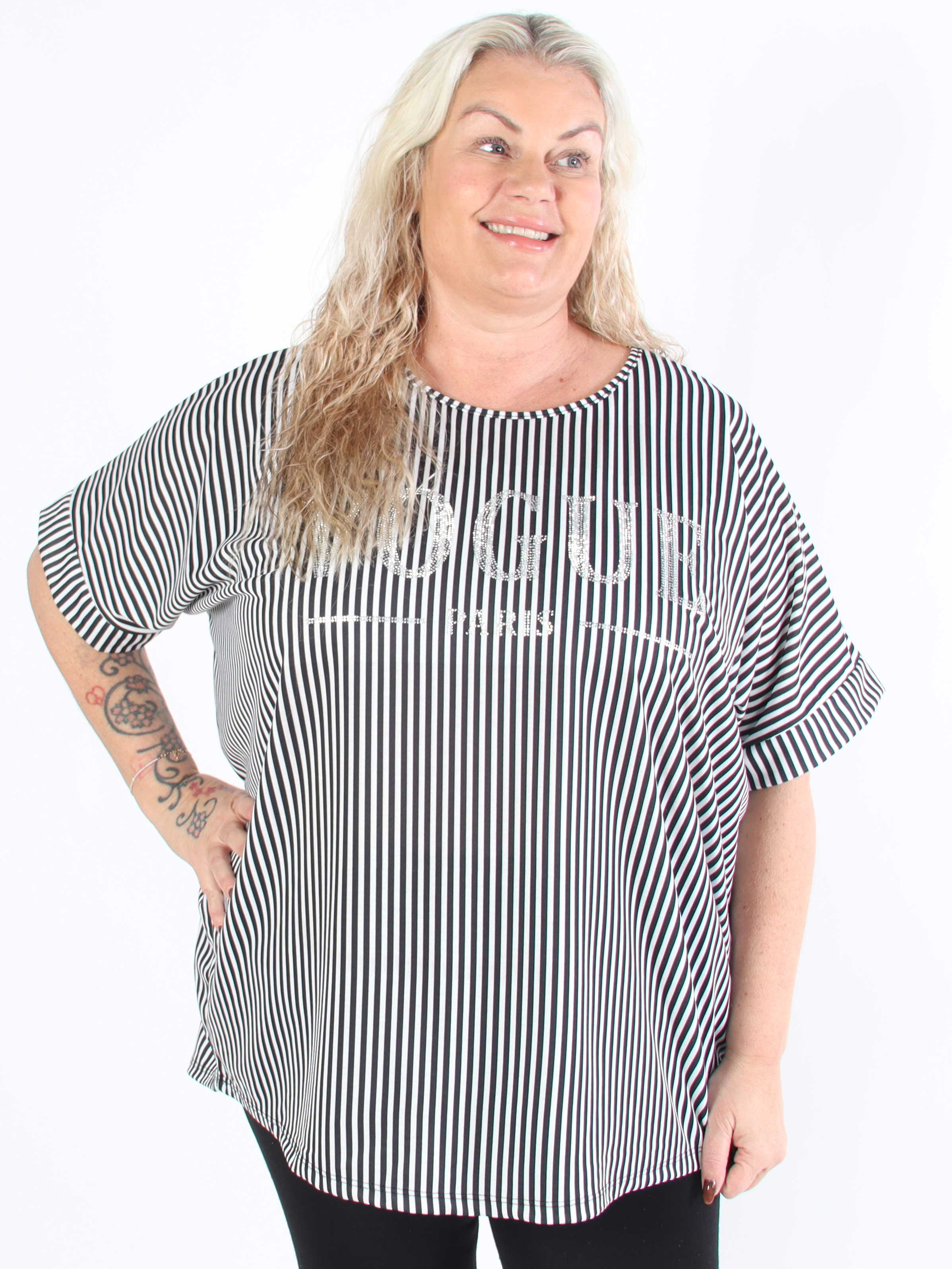 Mintu Stripe - Plus size t-shirt med vogue stående med glittrande similisten
